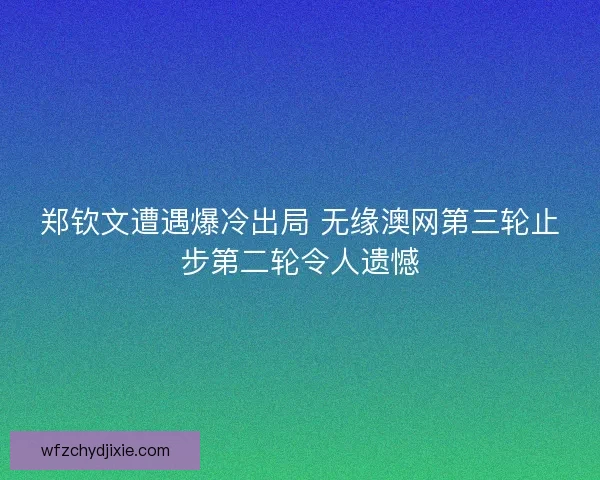郑钦文遭遇爆冷出局 无缘澳网第三轮止步第二轮令人遗憾
